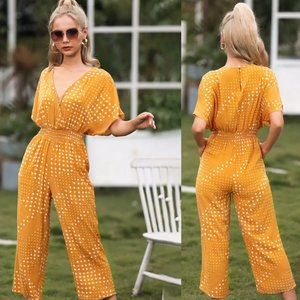 Temu High Waist Polka Dot Print Loose Casual Women Jumpsuit